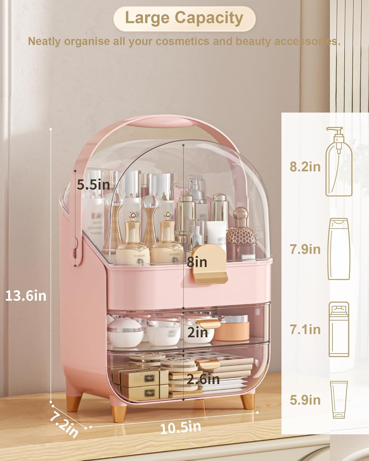 Makeup Organizer, Skincare Holder Bathroom Counter Organizer, Storage Box Cosmetic Display Cases, Teen Girl Gifts Trendy Stuff Make up Organizers for Vanity, Dresser, Countertop (Pink)
