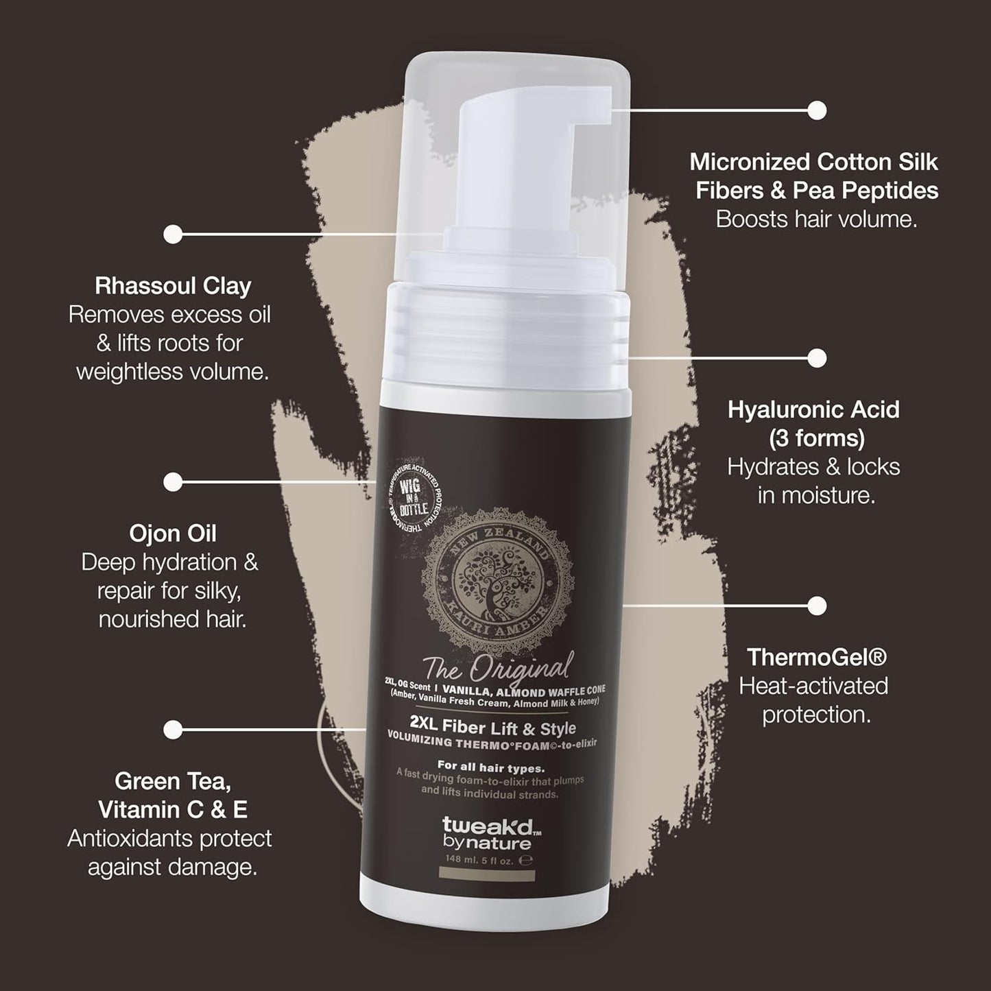 Tweak’d by Nature - 2XL Fiber Lift & Style Volumizing Foam, Styling Foam and Mousse for Hair Volume, Heat Protectant, Hydrating for Long-Lasting Softness, Cruelty Free (5oz)