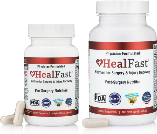 Complete Surgery & Injury Recovery Supplement: for Wound, Scar Treatment & Bruising w/Vitamins, Bromelain, Quercetin & Probiotics (Pre+Post Op)