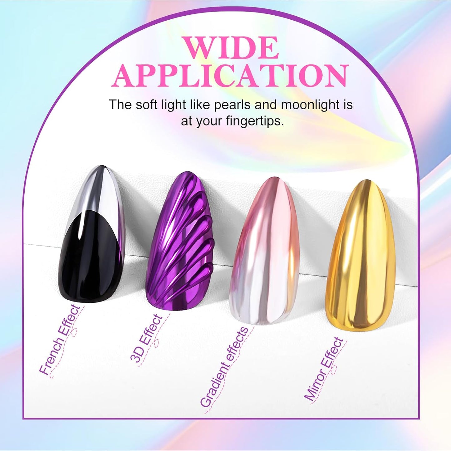 NXJ INFILILA Gold Silver Chrome Nail Powder, Metallic Mirror Pigment Glitter Effect 4 Colors Holographic Rose Gold Pink Chrome Powder for Gel Nails, Manicure Nail Art Decoration Gift for Women