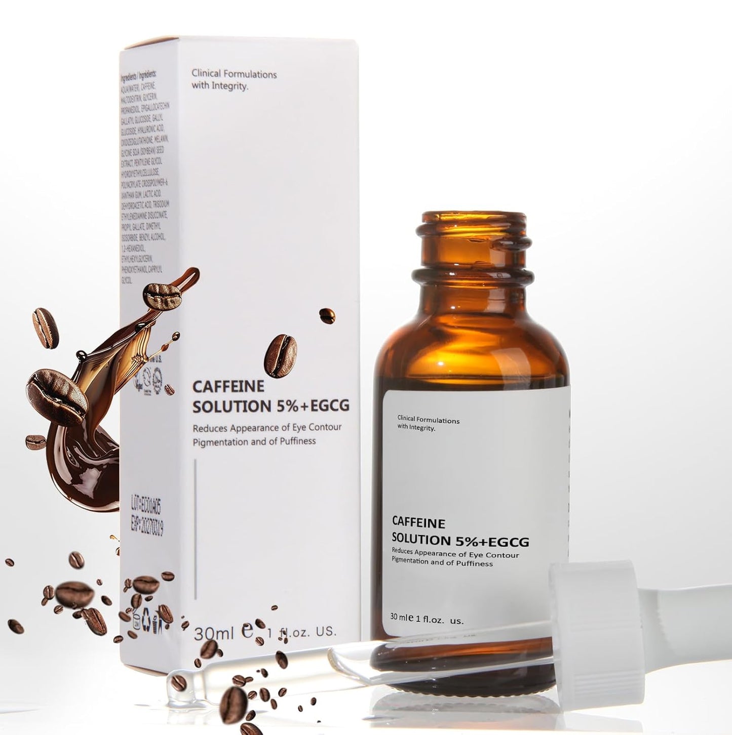 Caffeine Solution 5% + EGCG, Caffeine Eye Serum For Face, 30 ML/ 1 PCS Moisturizing Under Eye Solution For Reduces Dark Circles & Puffiness.