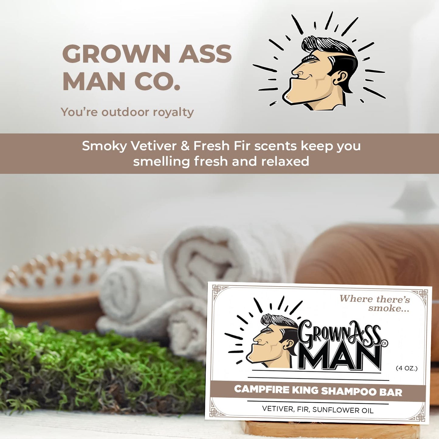 Solid Shampoo Bar Rich Lather 3 in 1: Hair, Beard & Body Wash - Plastic Free & Eco-Friendly, Natural & Organic Clean for All Hair Types, 4oz Bar (Campfire King, 6-Pack)