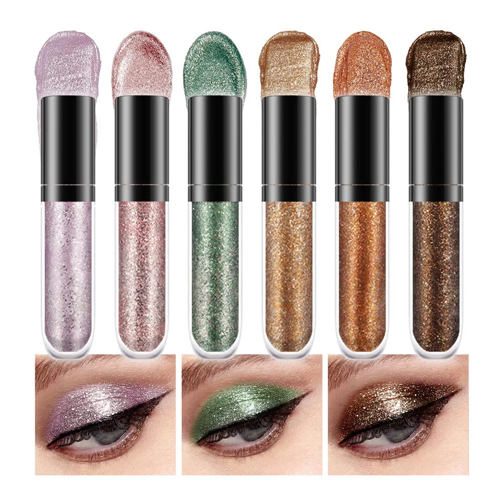 6 Colorful Shades Waterproof Liquid Glitter Eyeshadow Eyeliner Sticks Kit – Long Wearing Professional Eye Makeup Set,sombras de ojos,Set B
