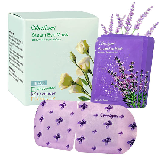 Serfeymi 16 Packs Steam Eye Masks,Disposable Self Heated Warm SPA Moist Eye Mask Compress Pad for Sleeping,Eye Fatigue Relief,Christmas Stocking Stuffers - Upgraded Lavender