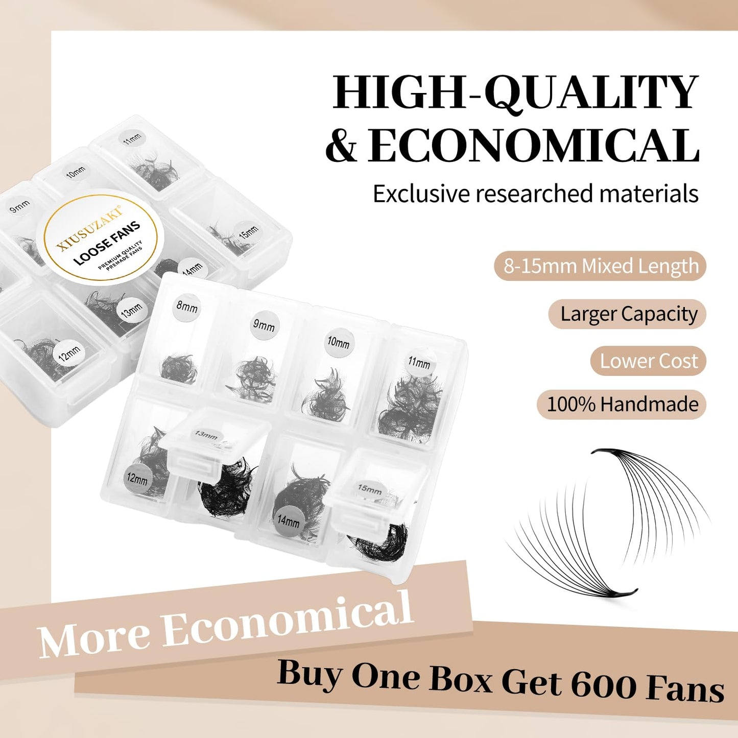 Premade Fans Eyelash Extensions 600 Fans 14D Volume Lash Extensions 0.07 Thickness Eyelash Extension C Curl Premade Lash Fans Mix 8-15mm Fluffy Soft Handmade Loose Fan(600Fans-14D-0.07-C,8-15mm)