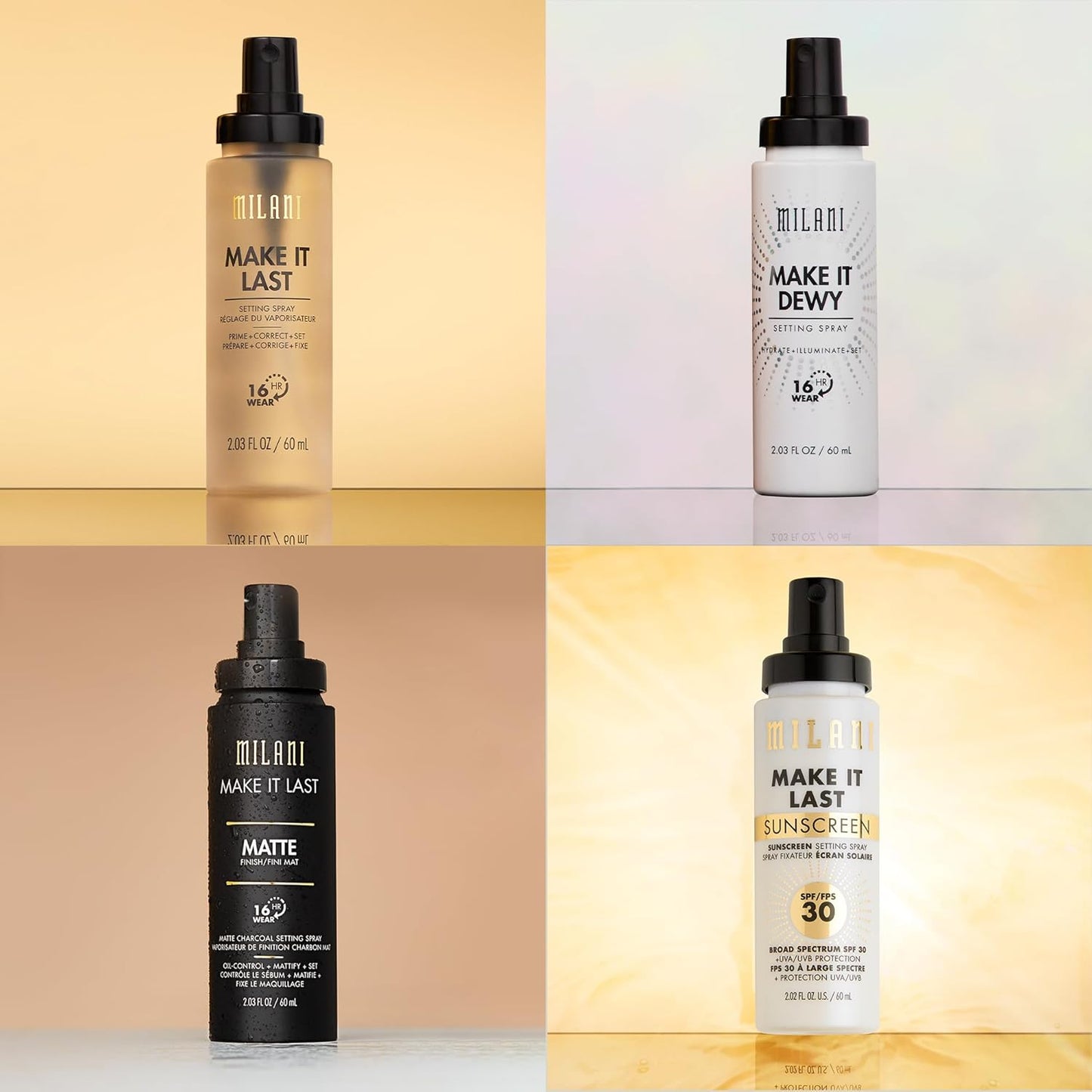 Milani Sunscreen Setting Spray + Primer, Make It Last Sunscreen for Face- SPF 30 UVA & UVB Protection Antioxidant Rich Formula for Broad Spectrum Protection, Prime + Set + Protect, 2.02Fl. Oz