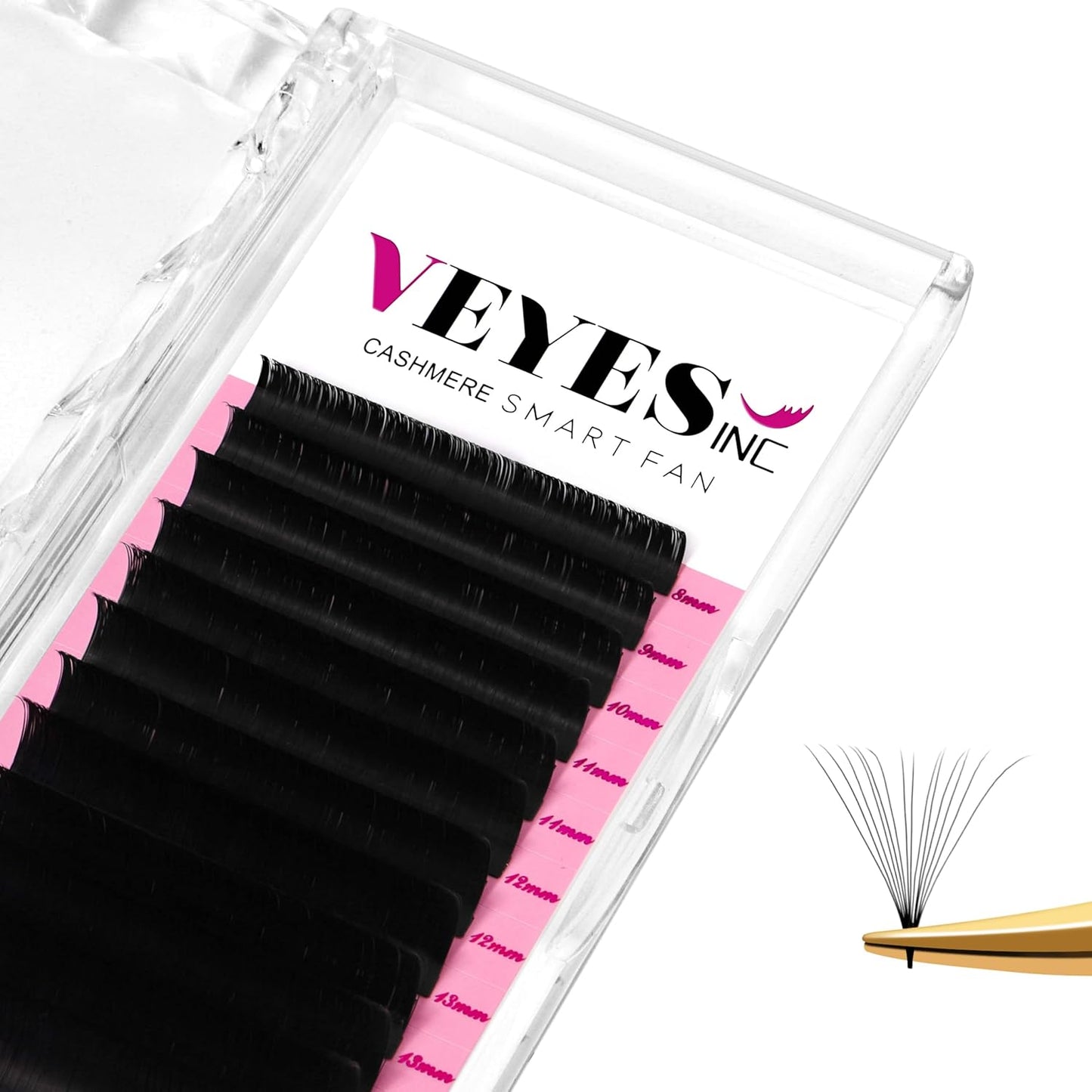 VEYES INC Cashmere Smart Fan Lash Extensions 0.03 0.05 0.07 C/CC/D Curl 8-20mm Mixed & Single Length, Super Matte Black Volume Lashes, Professional Supplies for Lash Techs (0.05 D 10mm)