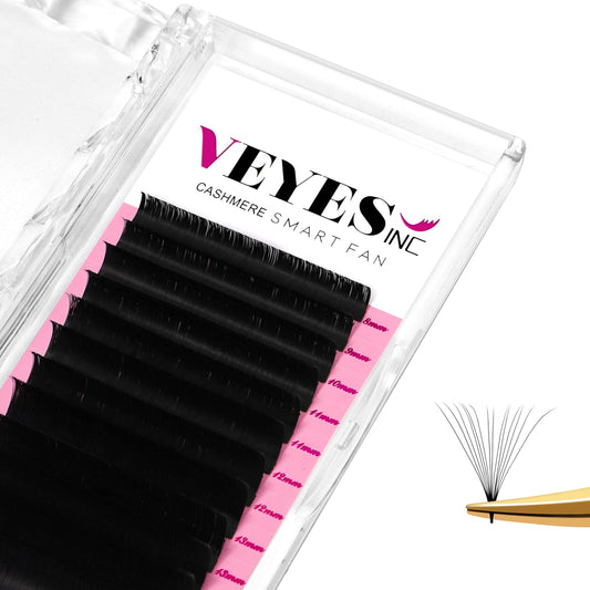 VEYES INC Cashmere Smart Fan Lash Extensions 0.03 0.05 0.07 C/CC/D Curl 8-20mm Mixed & Single Length, Super Matte Black Volume Lashes, Professional Supplies for Lash Techs (0.07 CC 15-20mm)