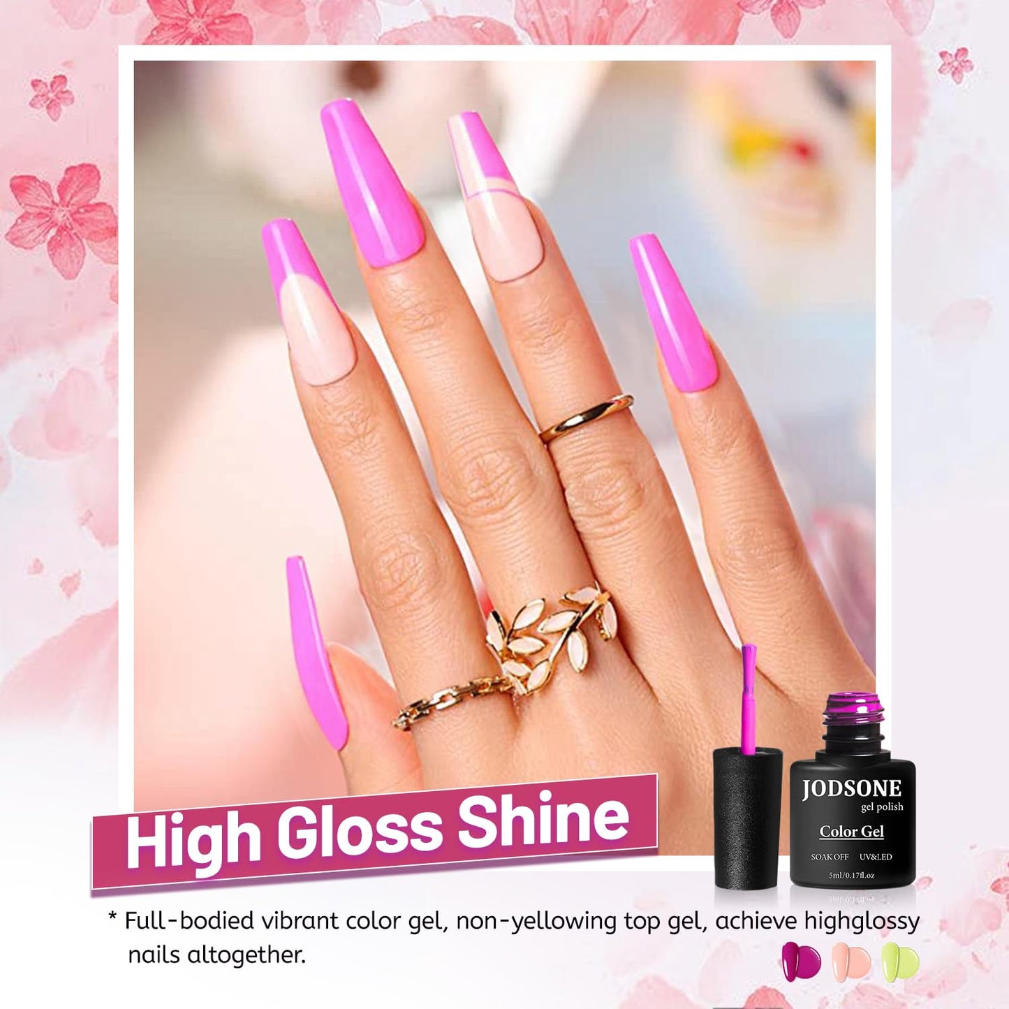 JODSONE 20 Color Vibrant and High Shine Gel Nail Polish Kit with 3 PCS Base Coat and Matte and Glossy Top Coat
