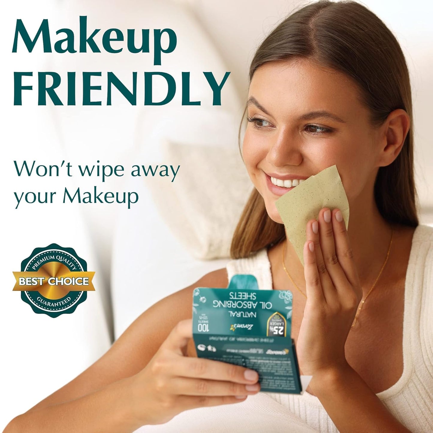 Natural Green Tea Oil Blotting Sheets for Face - 25% Larger Sheets (4.7x3”) - 300 Makeup Friendly Blotting Papers for Face - Easy Dispensing Oil Absorbing Sheets for Face