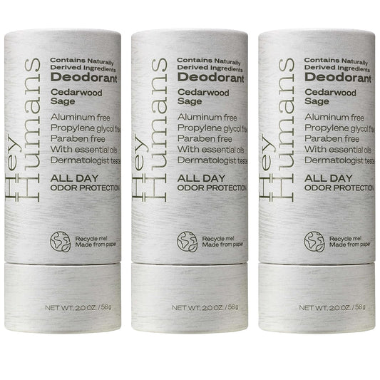 Hey Humans Deodorant, Aluminum Free Deodorant for Women and Men, Contains Naturally Derived Ingredients, All Day Odor Control, Refreshing Deodorant Essential Oils, Cedarwood Sage