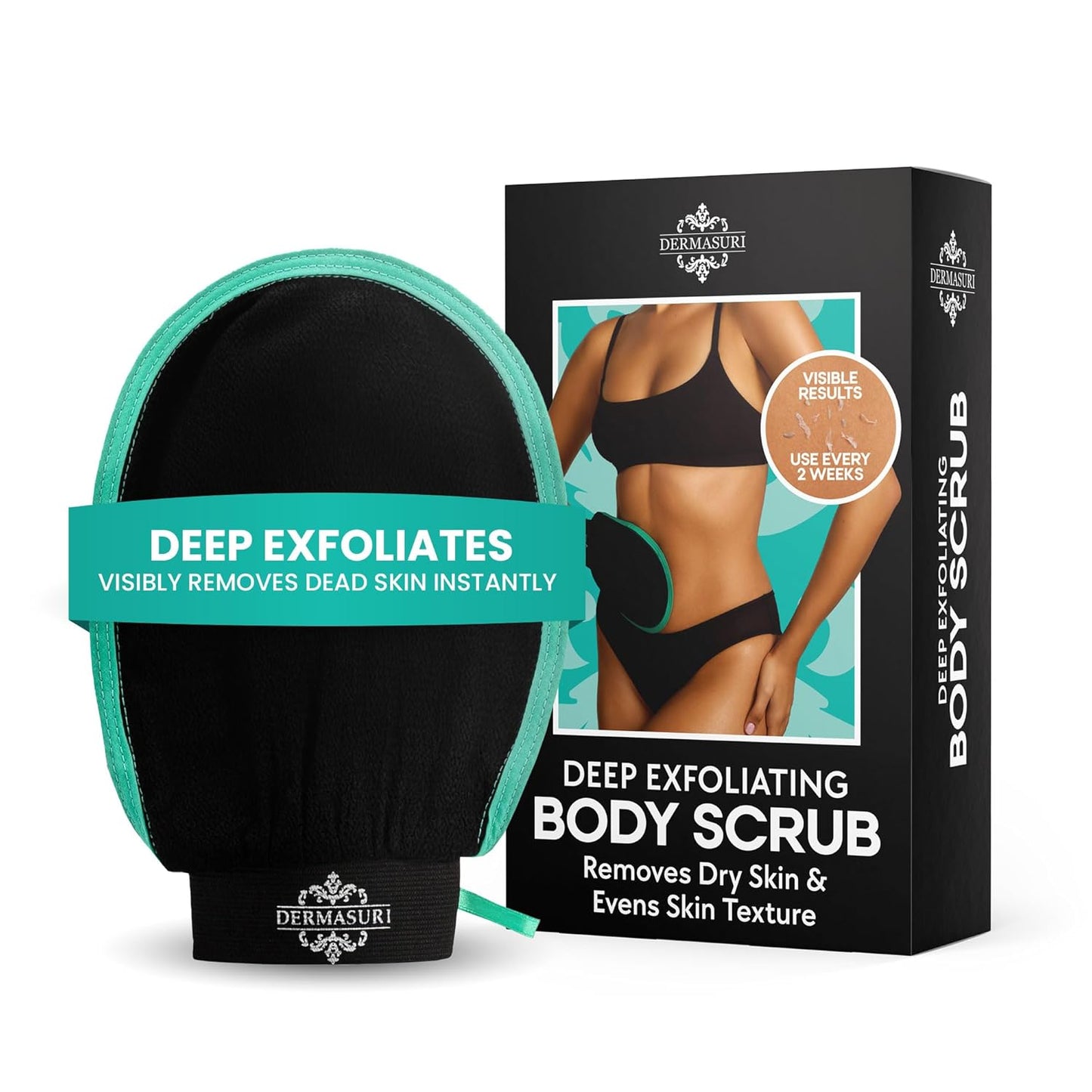 Dermasuri Deep Exfoliating Glove - Polishing Mitt Body Scrubber - Korean Skin Cleaner Exfoliator & Dead Skin Buffing Treatment - Keratosis Pilaris Scrub Remover- Shower Skincare (1 Pack)
