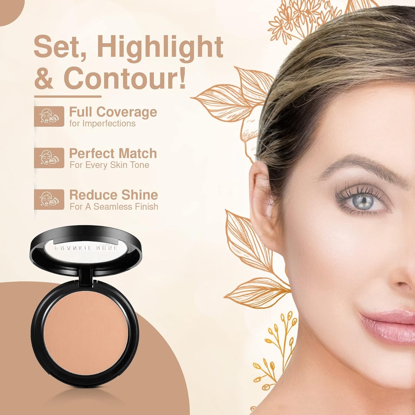 Frankie Rose Cosmetics Powder Foundation – Full Coverage Face Powder For Pores & Imperfections, Evens Out Skin Tone & Shine-Control | 58 Grams (Buff)