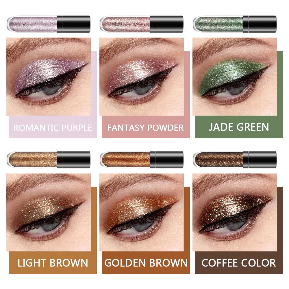 6 Colorful Shades Waterproof Liquid Glitter Eyeshadow Eyeliner Sticks Kit – Long Wearing Professional Eye Makeup Set,sombras de ojos,Set B