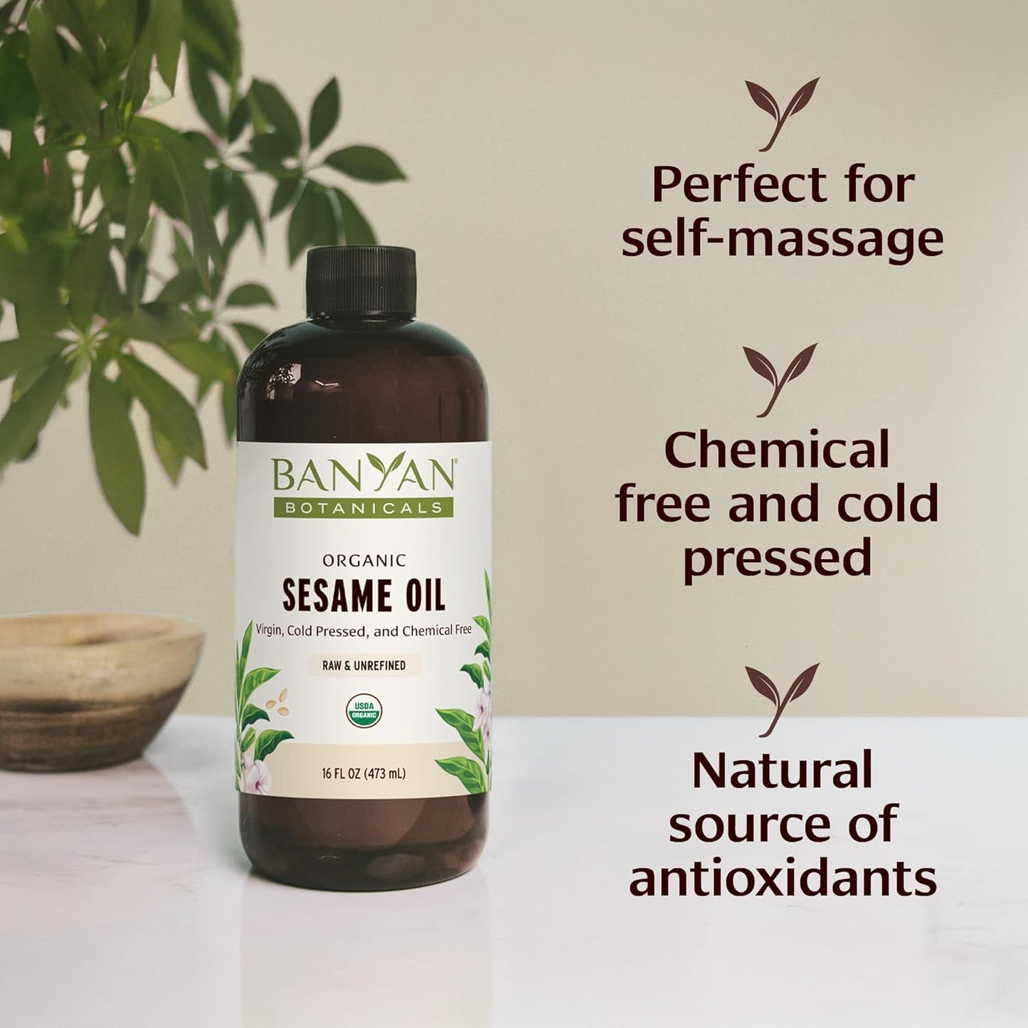 Banyan Botanicals Sesame Oil – Organic & Unrefined Ayurvedic Oil for Skin, Hair, Oil Pulling & More – Multiple Sizes – 16oz. – Non GMO Sustainably Sourced Vegan