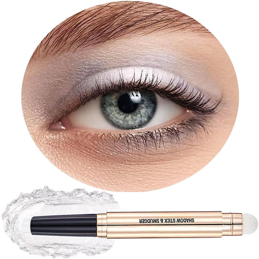 White Eyeshadow Stick Makeup, Highlighter Matte Cream Eye Shadow Pencil, Waterproof Hypoallergenic Long Lasting Crayon, Glitter Primer Palette Shimmer Eyeliner Pen wiht Soft Brush