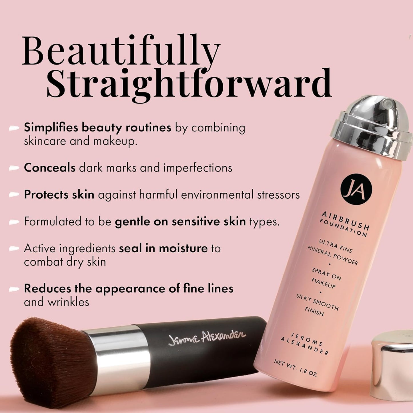 MagicMinerals AirBrush Foundation by Jerome Alexander – 2pc Set with Airbrush Foundation and Kabuki Brush - Spray Makeup with Anti-aging Ingredients for Smooth Radiant Skin - Warm Medium