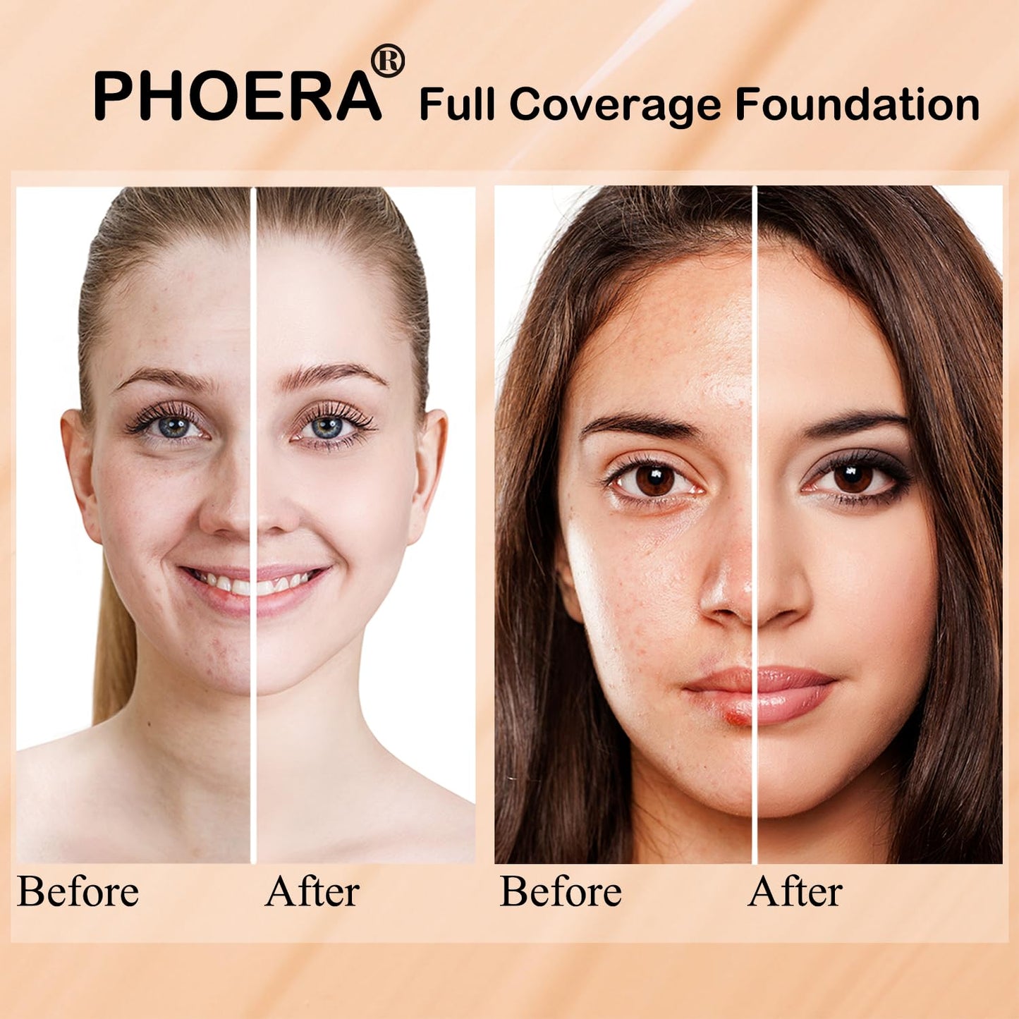 PHOERA Foundation, PHOERA Matte Liquid Foundation,PHOERA Makeup for Women, PHOERA Foundation Full Coverage Concealer, 30ml 24HR Matte Oil Control Concealer (104+105/Buff Beige+ Sand)