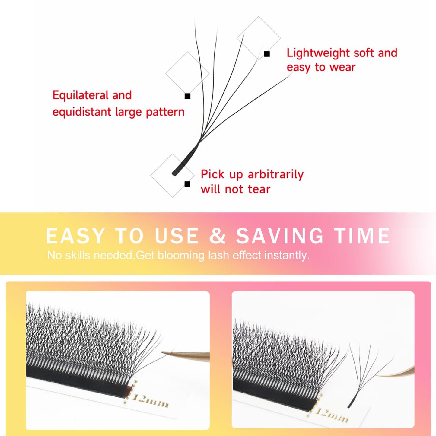 W Lash Extensions Supplies 5D Eyelash Extensions W Shape 0.07mm Thickness C Curl 13mm Premade Fans Easy Fan Lashes Volume Matte Black 12 Rows Crisscross Eye Lashes(W-5D-0.07-C,13mm)