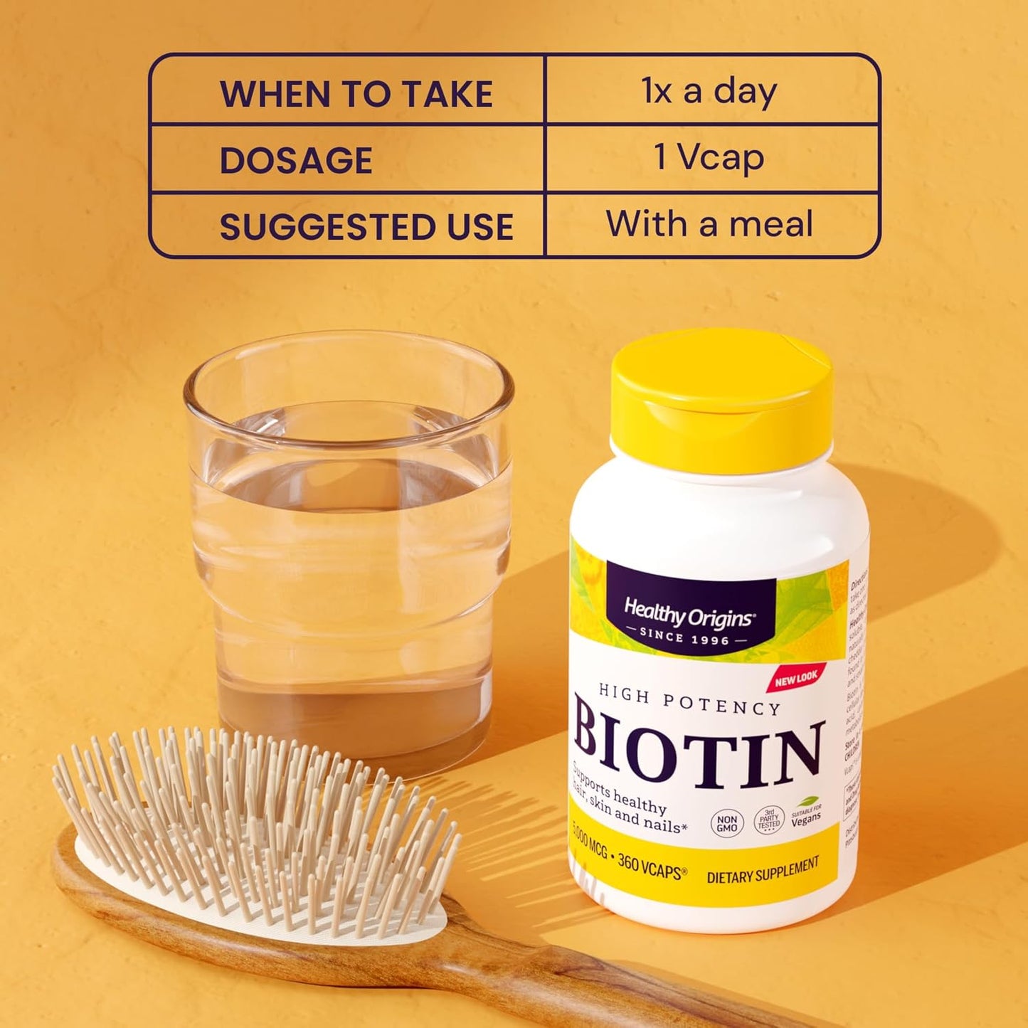 Healthy Origins Biotin 5,000 mcg (USP Grade, Non-GMO, Gluten Free, Hair Support, Nail Support), 360 Veggie Caps
