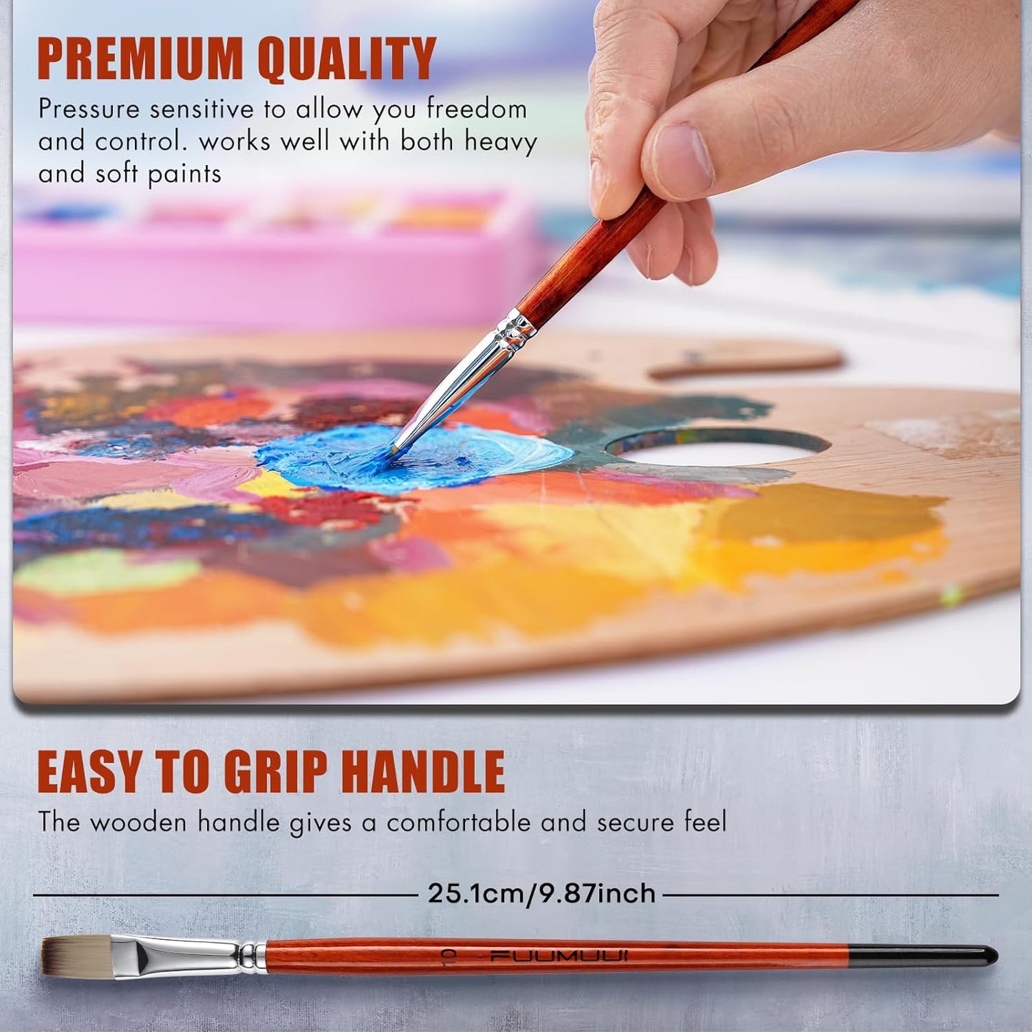 14pcs Acrylic Paint Brushes, Professional Synthetic Bristles Paint Brush Set with Extra Palette Knife - Flat, Filbert, Fan, Dagger, Round, Angle, Rigger Paint Brushes for Oil, Acrylic Canvas Paintings