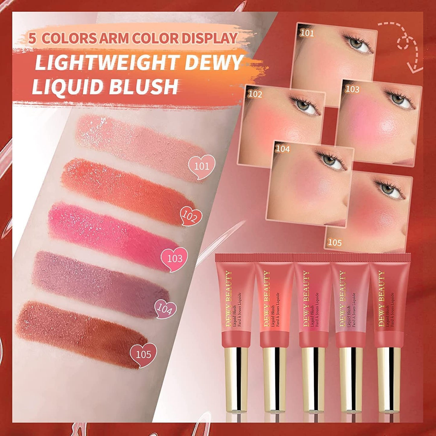 3 Color Blush Beauty Wand, Soft Matte Lightweight With Cushion Applicator Creamy Natural Shimmer Blendable Face Blush. (103# Rosa-Cool Pink+104# Cheery-Dark Rose+105# Ardour -Terracotta)