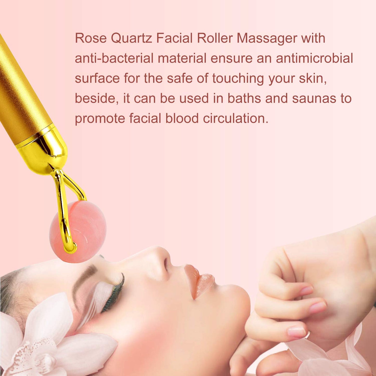 DANGSHAN 2-in-1 Electric Jade Roller Massager Facial Roller & Face Massager, Rose Quartz