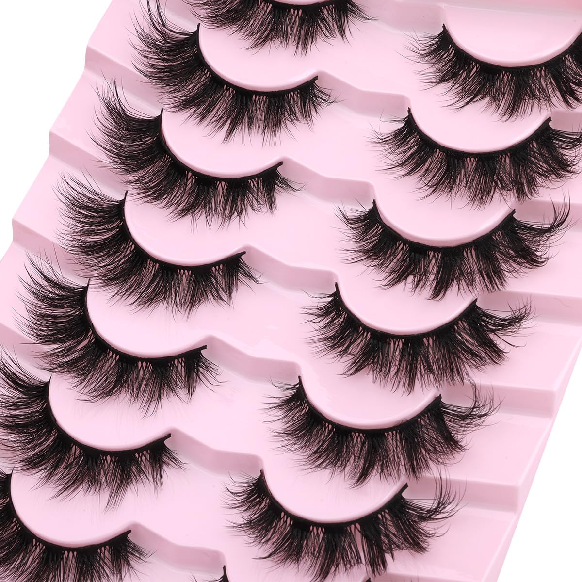 Mink Lashes False Eyelashes Wispy 3D Volume Cat Eye Faux Mink Eyelashes Natural Look 18mm Strip Eyelashes Pack 7 Pairs by Kiromiro