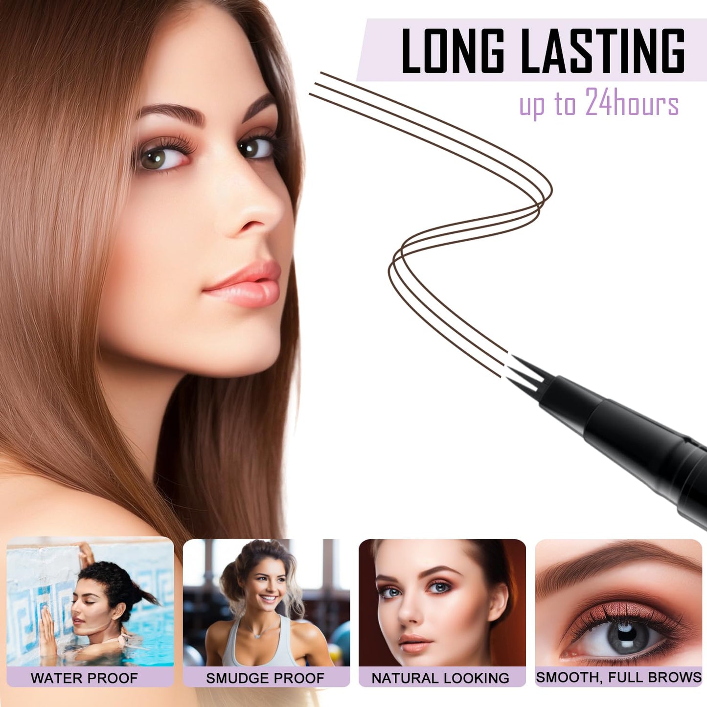 LAVONE Eyebrow Pencil, 2-In-1 Waterproof Eyebrow Pen, with 3 Tip Microblading Eyebrow Pen and Ultra-Precise Brow Pencil, Dual-ended Eyebrow Brush, for Eyebrow Makeup - Dark Brown