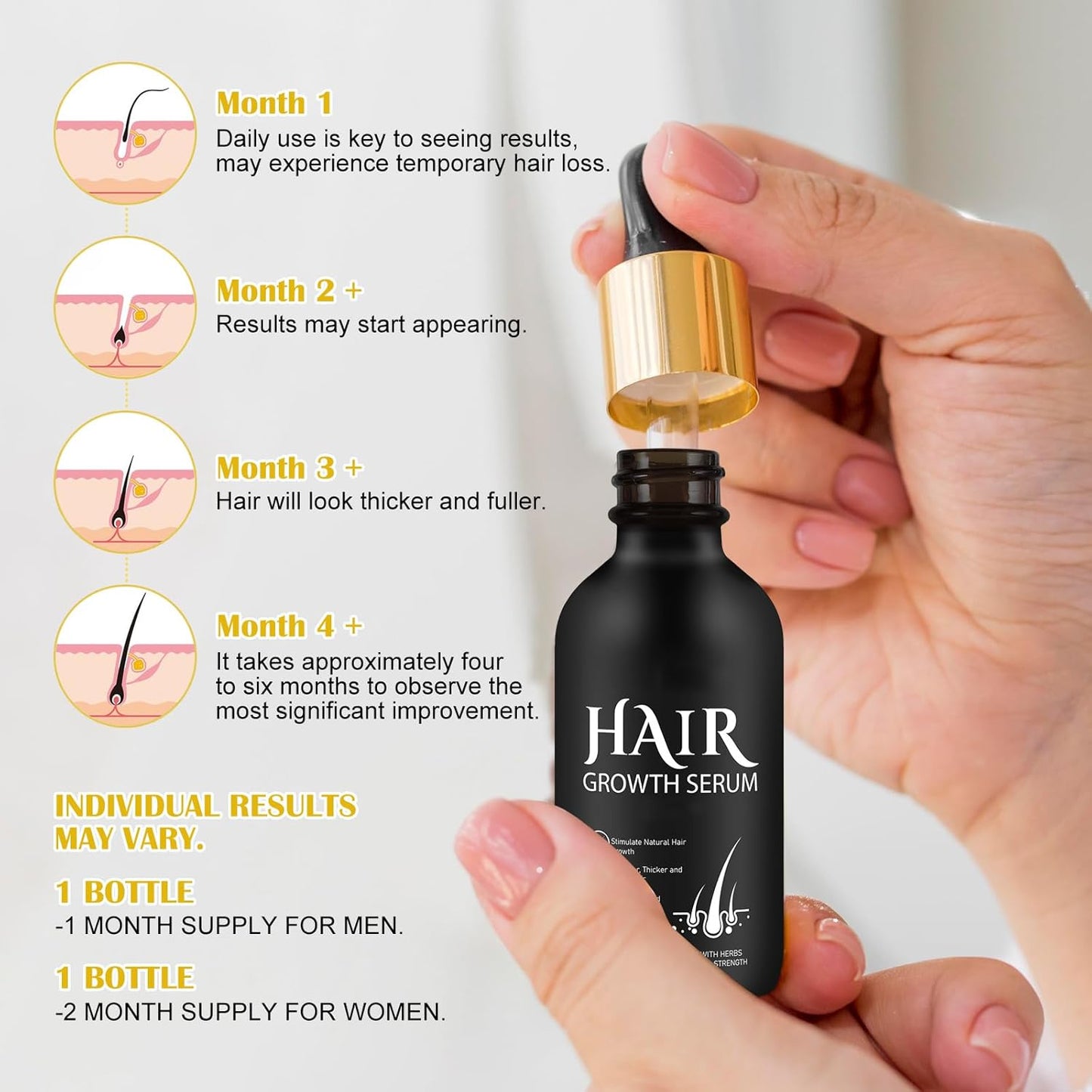 Hair Growth Oil and Derma Roller 0.25mm Scalp Kit, Natural Serum With Biotin, Microneedle Beard Roller for Thicker Longer Fuller Hair and Beard - 2.02 Oz