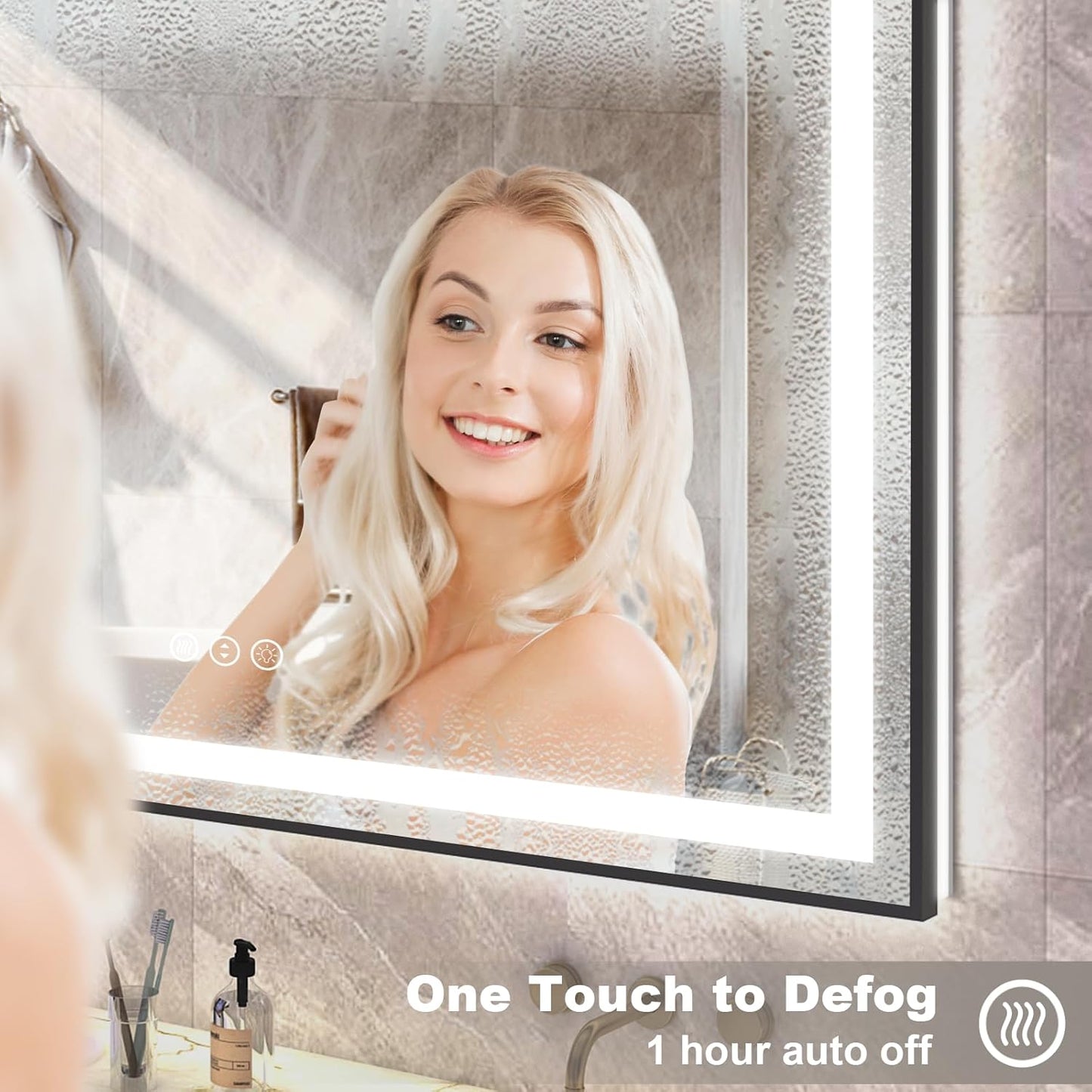 OKPAL 72x36 LED Bathroom Mirror, Lighted Bathroom Mirrors with Black Frame, Large Lighted Vanity Mirror, Dimmable, Anti-Fog, Memory, Shatterproof, Front and Backlit