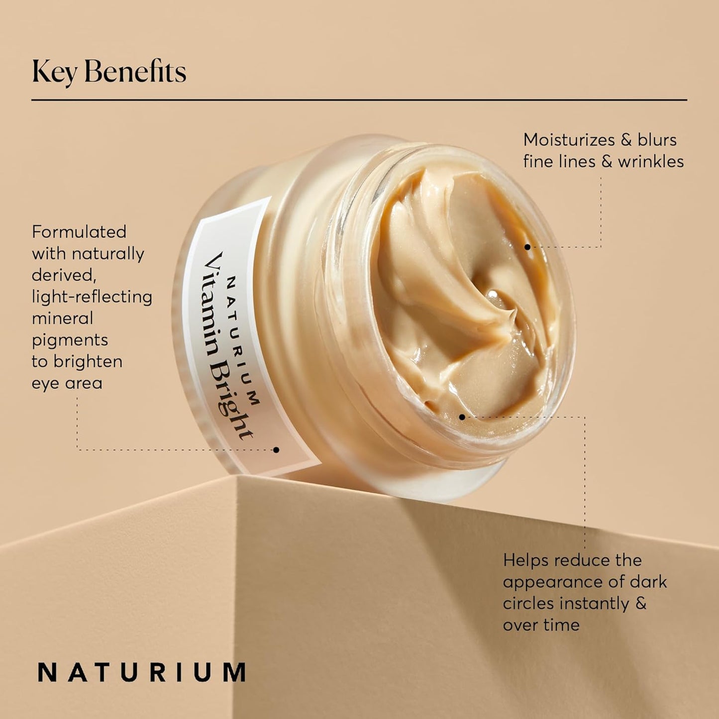 Naturium Vitamin Bright Illuminating Eye Cream, Under Eye Repair Cream for Dark Circles, with Vitamin K, Phyto-Complex, & Mineral Pigments, Light/Medium, 0.5 oz