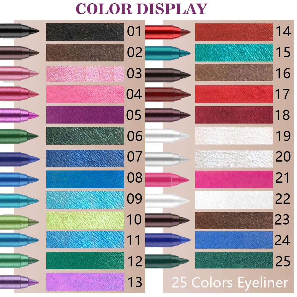 evpct 3Pcs Shimmer Pink & Shimmer Peach Red & Rose Red Gel Glitter Eyeliner Pencils Set for Women Waterproof Smudge Proof lapiz de ojos delineador de ojos contra el agua Eye Liner Makeup 03 04 21