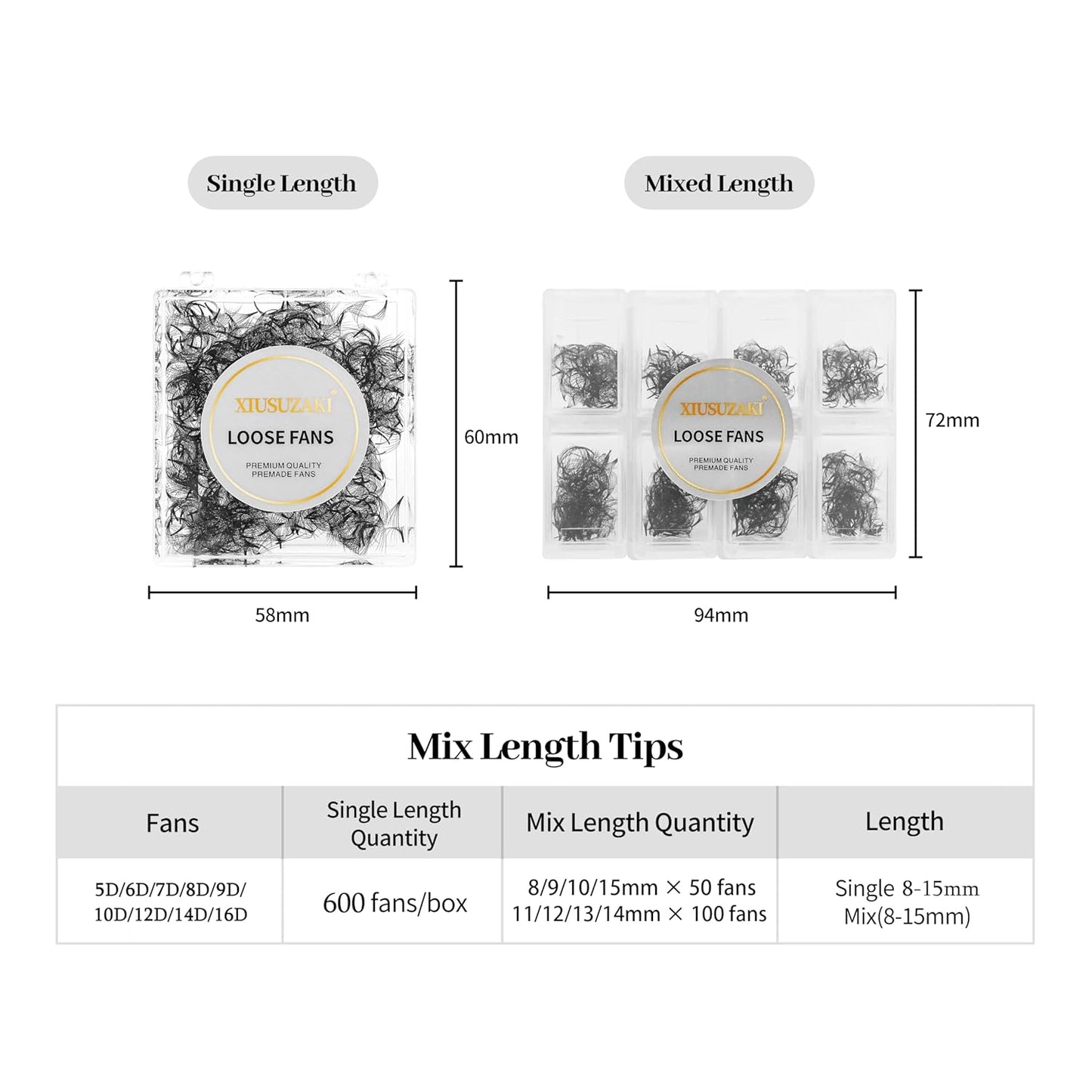 Premade Fans Eyelash Extensions 600 Fans 14D Volume Lash Extensions 0.07 Thickness Eyelash Extension C Curl Premade Lash Fans Mix 8-15mm Fluffy Soft Handmade Loose Fan(600Fans-14D-0.07-C,8-15mm)