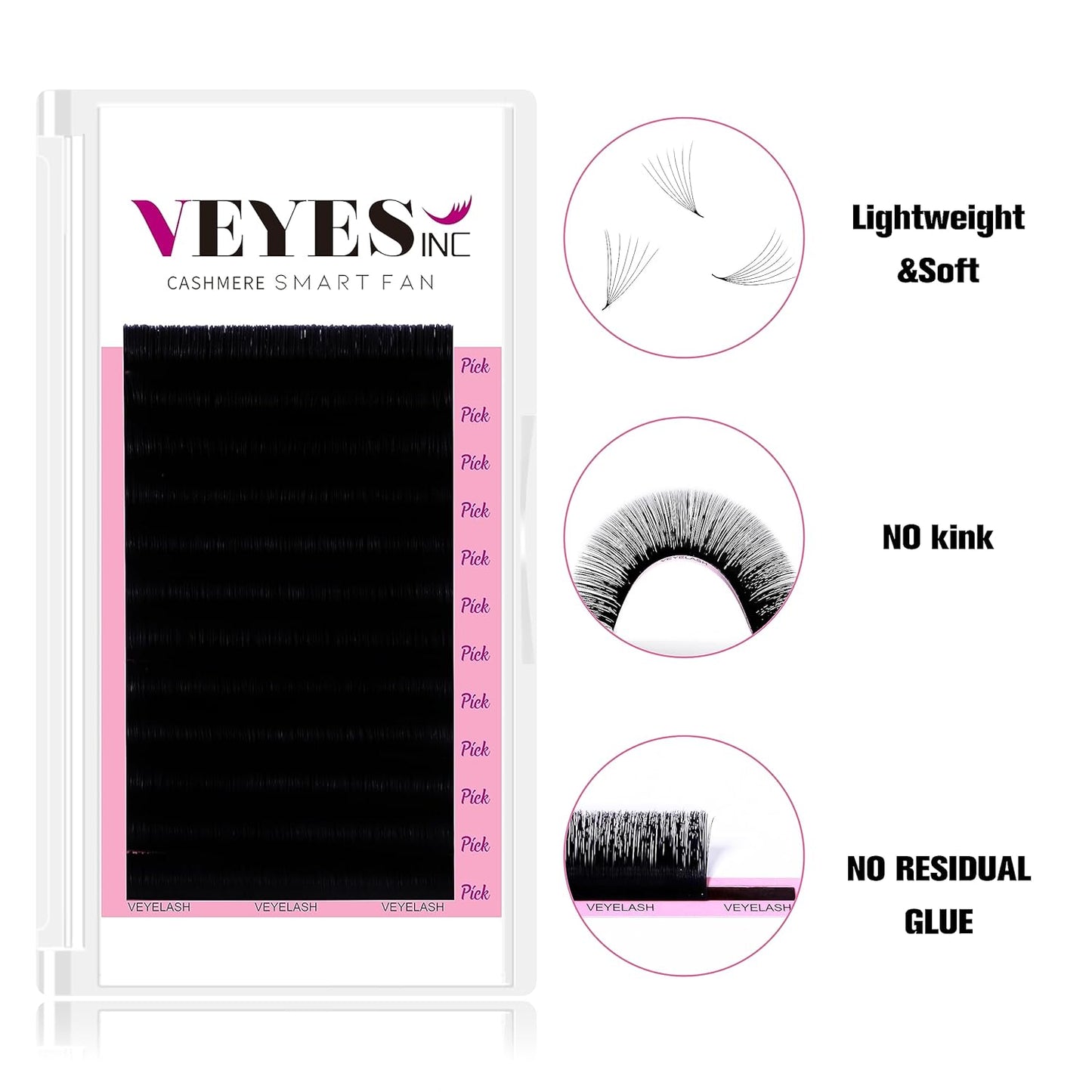 VEYES INC Cashmere Smart Fan Lash Extensions 0.03 0.05 0.07 C/CC/D Curl 8-20mm Mixed & Single Length, Super Matte Black Volume Lashes, Professional Supplies for Lash Techs (0.05 CC 17mm)