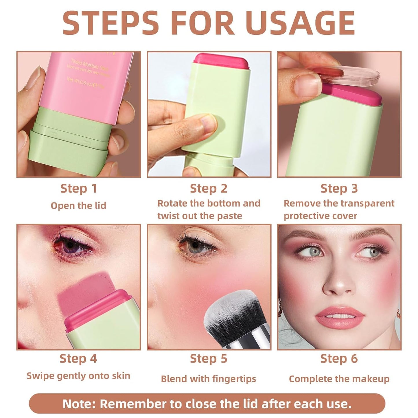 Cream Blush Stick for Cheeks, Multi-Use Makeup Blush Stick for Eyes Lips Face, Travel-Friendly Tinted Solid Moisturizer Matte Blush, Natural Glow Blendable Smooth Blusher with Brush-Shy Pink