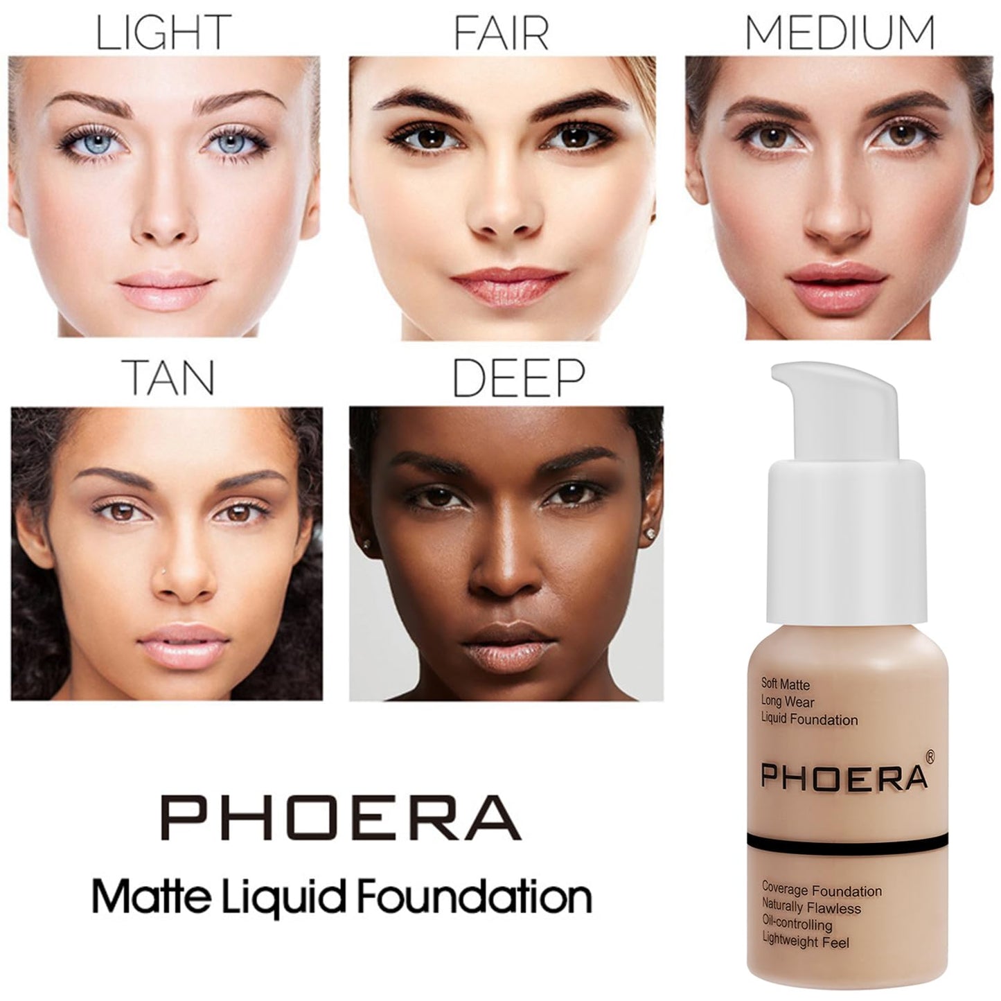 PHOERA Foundation Full Coverage,3Pcs Lip Liner and Lipstick Set Chestnut Nude Brown for Matte Finish, PHOERA Makeup Wrinkles Matte Natural Finish for a Flawless Complexion (102- Nude+Lip SetA)