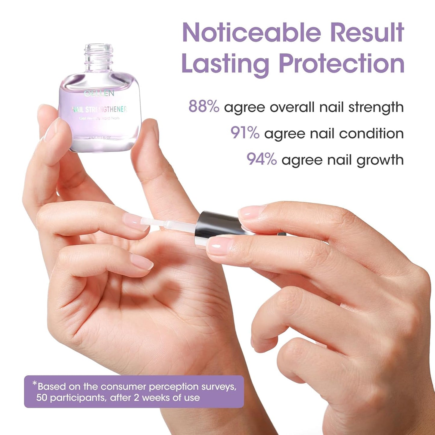 Gellen Nail Strengthener, 8-In-1 Nail Repair Growth Protein Treatment for Thin Weak Brittle Damaged Imperfect Nails, Air Dry Calcium Keratin Nourish Ridge Filler Nail Care, Lavender Scent