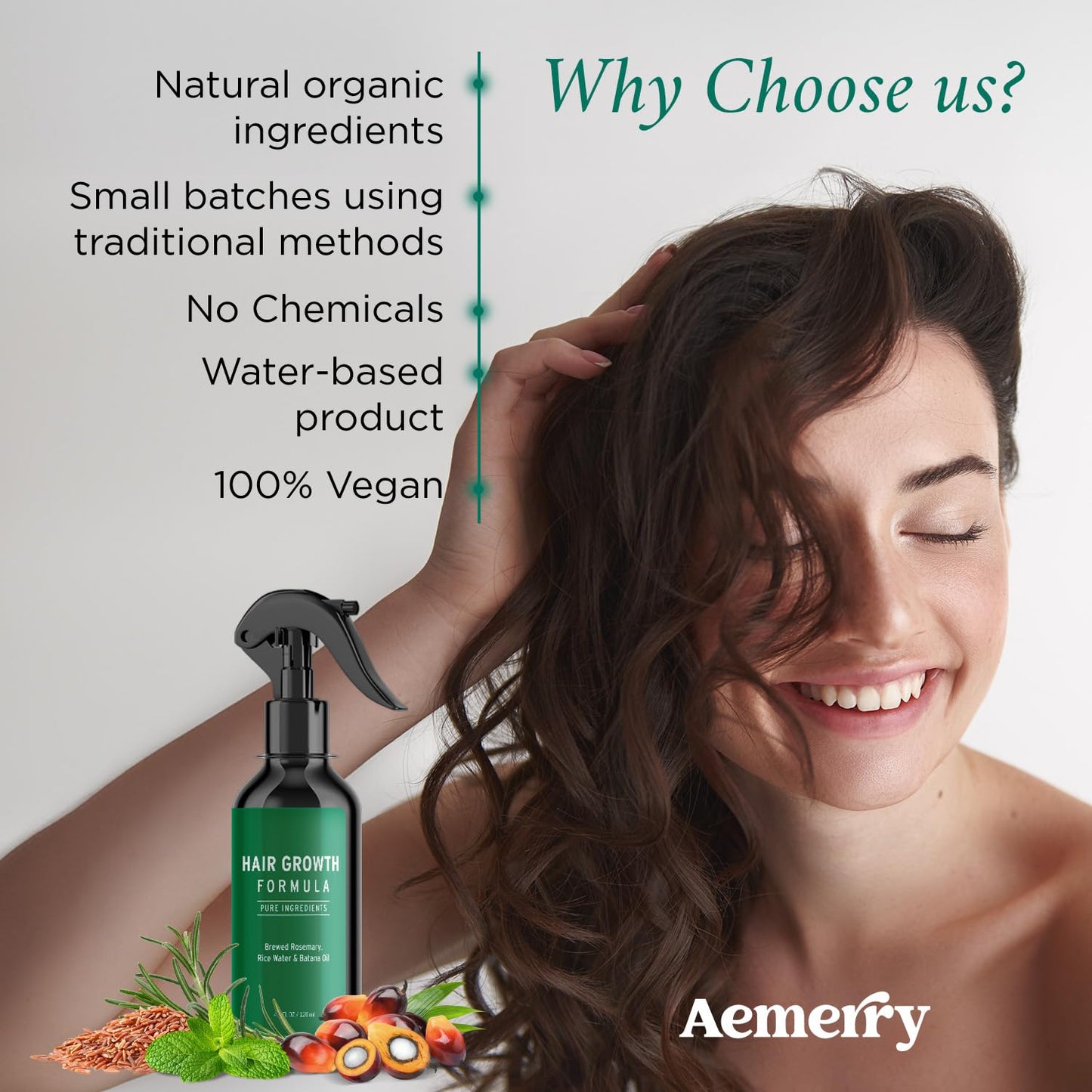 Rosemary Water Spray for Hair Growth, Rosemary Hair Growth Scalp Spray With Rice Water & Batana Oil, Biotin, Citrus Peel and Mint to Strengthen Strands and Promote Hair, 4.2 fl oz (Clear)