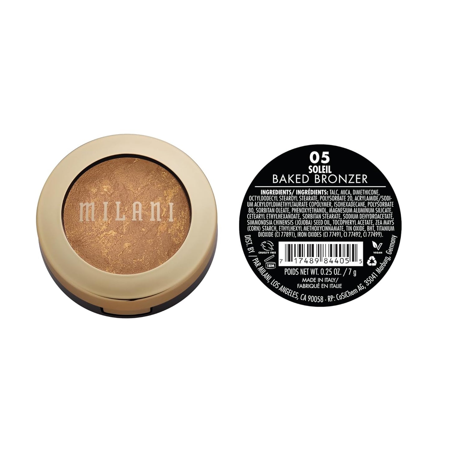 Milani Bronzer Powder - Baked Bronzer Made in Italy, Bronzing Shimmer Highlighter Makeup for Contour -Soleil