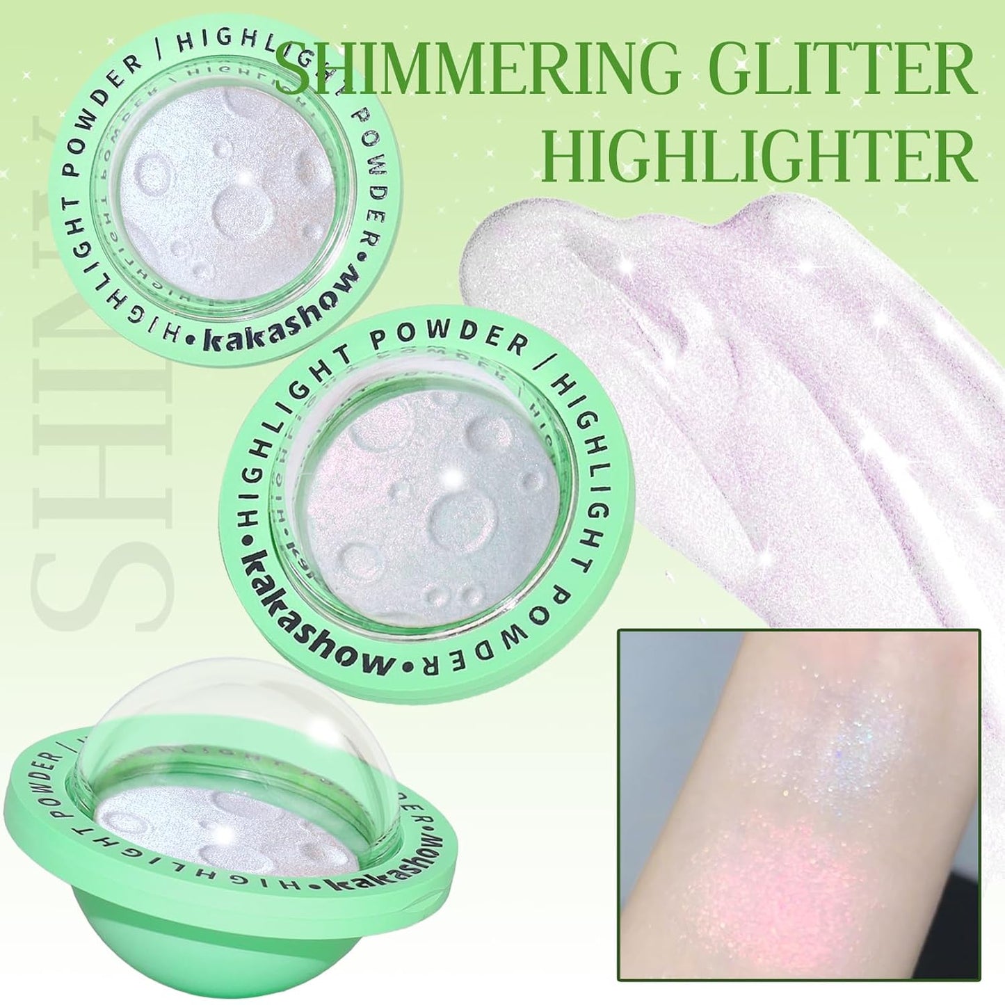Highlighter Palette, Chameleon Face Shimmer Blush Makeup, Multichrome Glitter Holographic Iridescent Purple Sparkle, Rainbow Color Shifting Eyeshadow Cheek Contour Highlight Creamy Powder Pallet