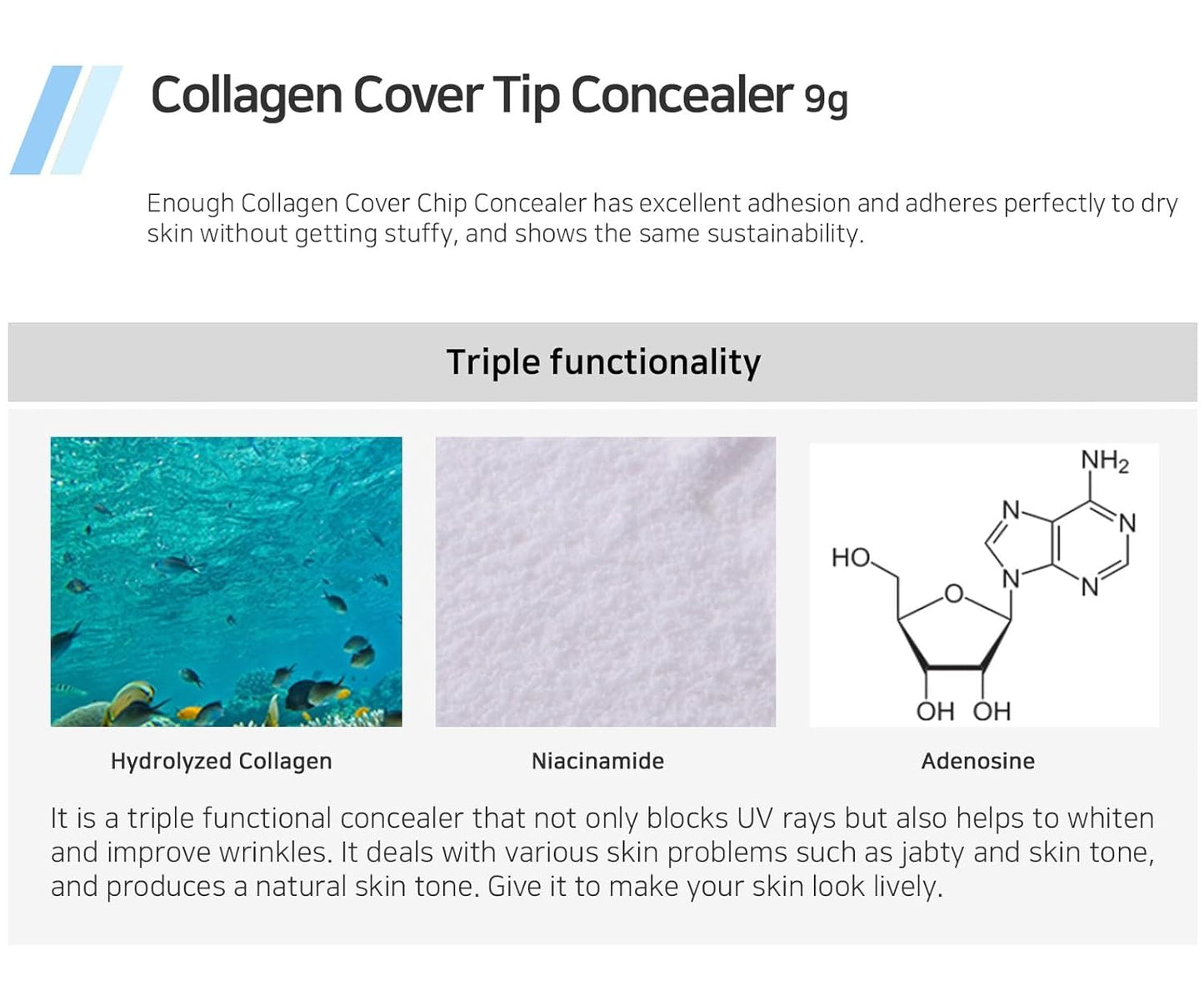 Enough Collagen Cover Tip Concealer - Full Coverage Concealer for Flawless Skin (#01 Light beige, 0.31oz / 9g)