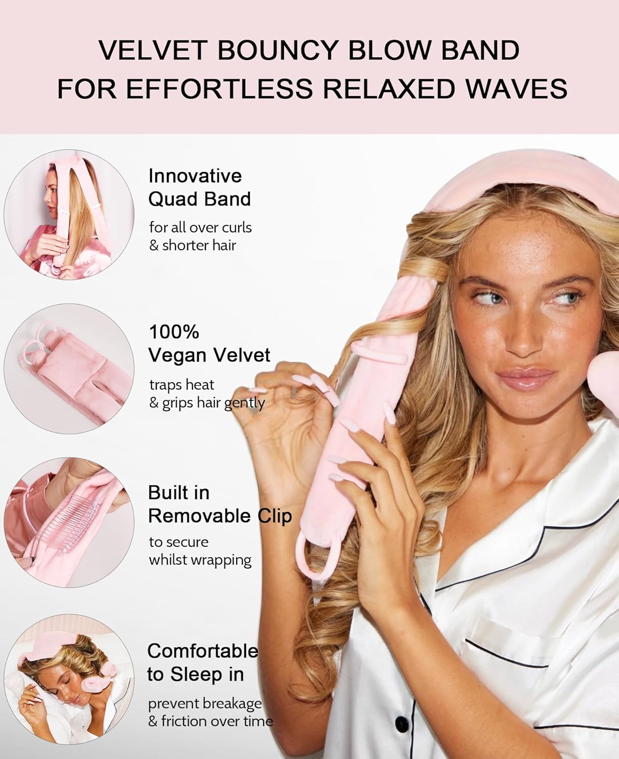 Heatless Hair Curler Curls Overnight Rods No Heat Hair Curlers to Sleep in, Soft Heatless Curling Ribbon Set with Clip Hair Rollers for Blowout Look Long Short Hair, Black