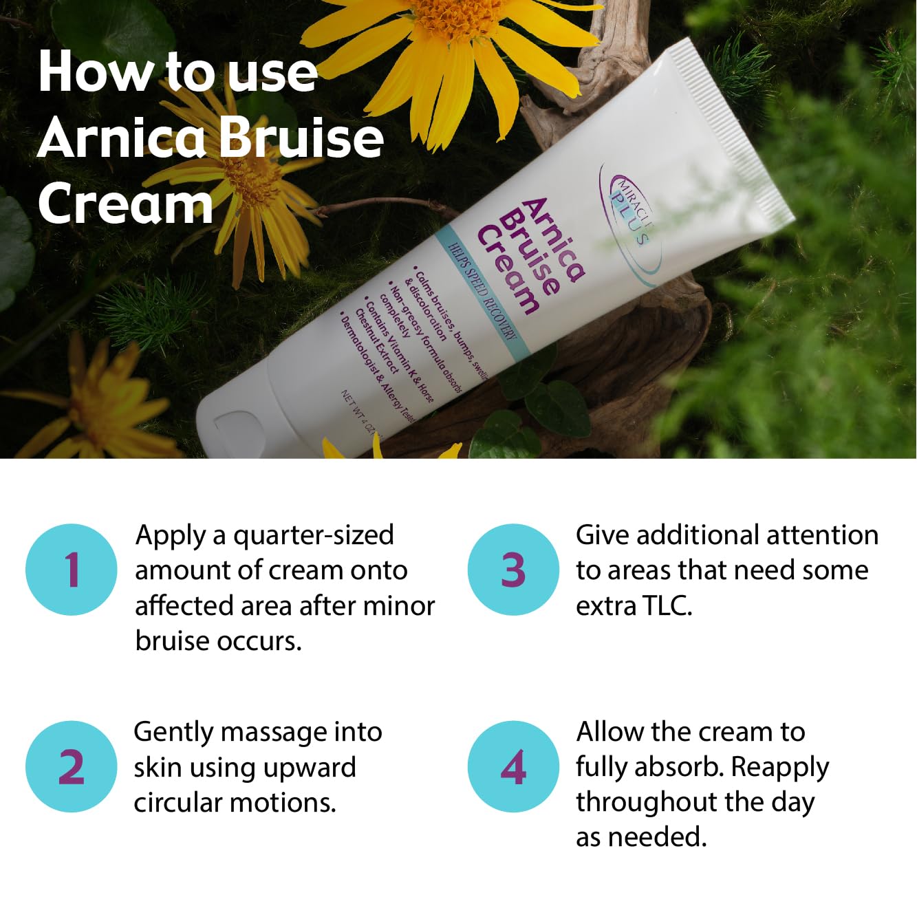 Miracle Plus Bruise Cream Extra Strength Arnica Cream Relief Lotion For Bruising And Swelling On Skin | Arnica Gel, Vitamin K Cream, Skin Care | Moisturizing Bruise Formula W/Horse Chestnut, 2-Pack