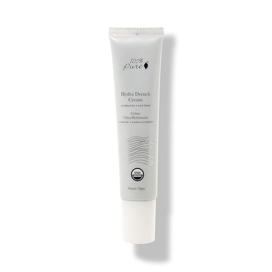 100% PURE Hydra Drench Cream, Daily Face Moisturizer with Hyaluronic Acid, Rose Water, Skin Care for All Skin Types, Natural Face Cream - 1.4 Fl Oz