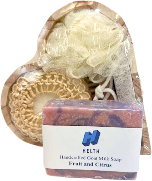 Spa Kit Birthday Box with Loofah Body Brush Fruit and Citrus Goat Milk Soap