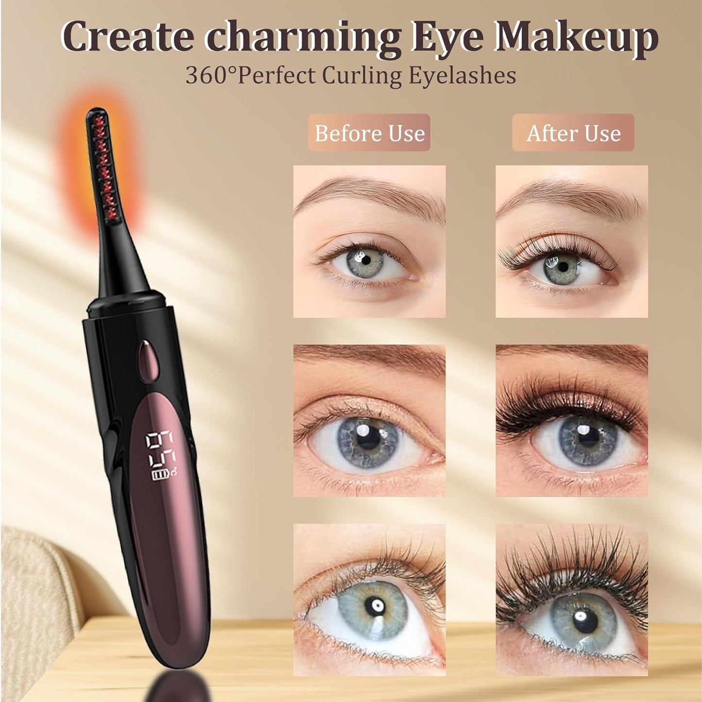 Heated Eyelash Curlers - Fast Heat up Within 10s, Electric Eyelash Curler with 4 Heating Modes, Rechargeable Electric Eyelash Curler, Heated Lash Curler for Makeup Tools with LED Display (Black)