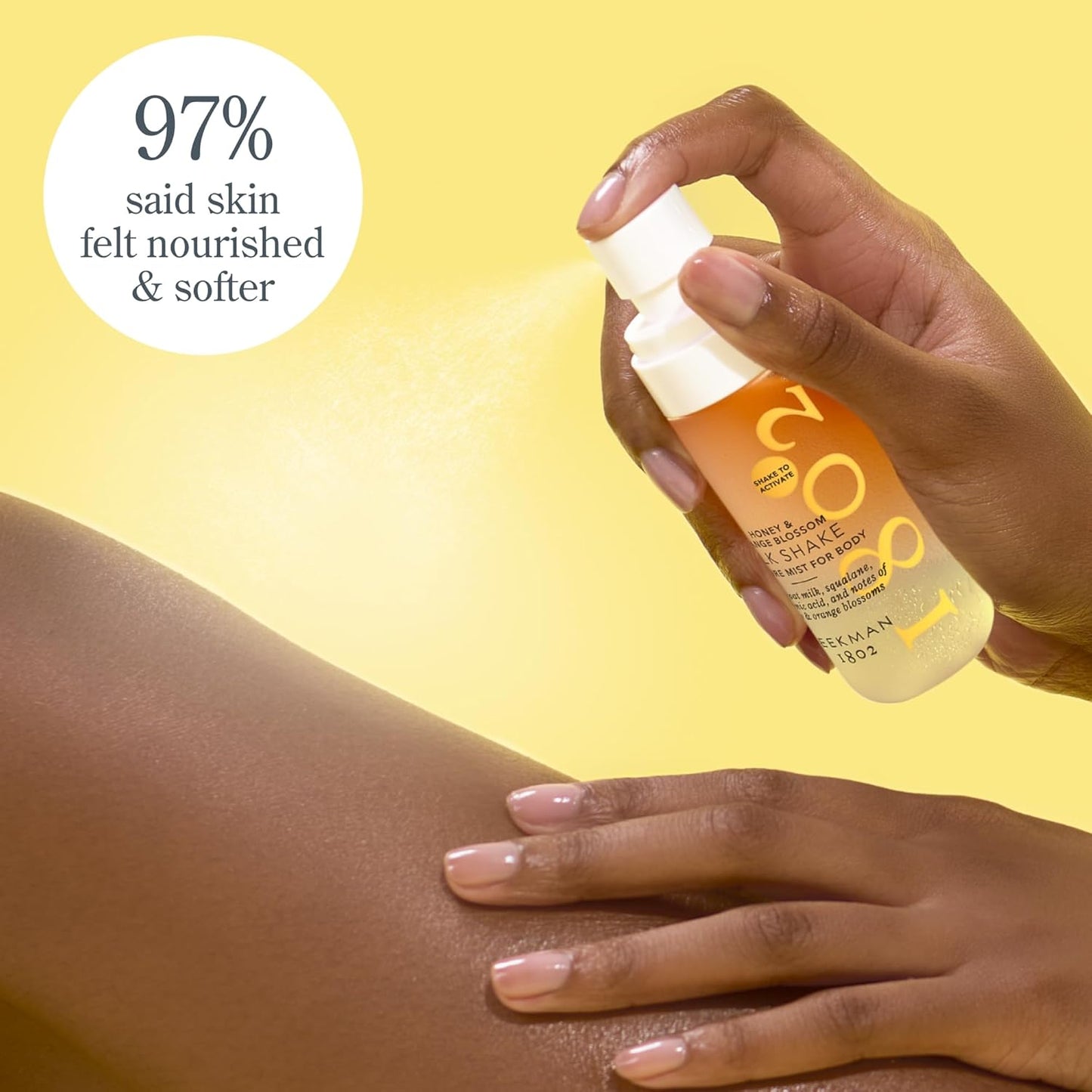 Beekman 1802 Milk Shake Body Mist - Honey & Orange Blossom 2 fl oz - Hyaluronic Acid, Jojoba Oil, Instantly Moisturizes, Hydrates & Softens, Good for Sensitive Skin, Cruelty Free