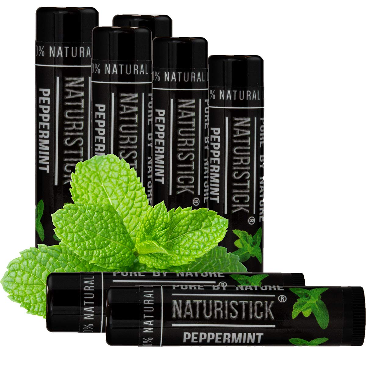 Naturistick Premium Beeswax Lip Balm for Dry, Chapped Lips | 100% Natural Lip Care | Coconut Oil, Shea Butter, Aloe Vera | Moisturizing, Chemical-Free Chapstick | 7 Pack Black Peppermint | Made in USA