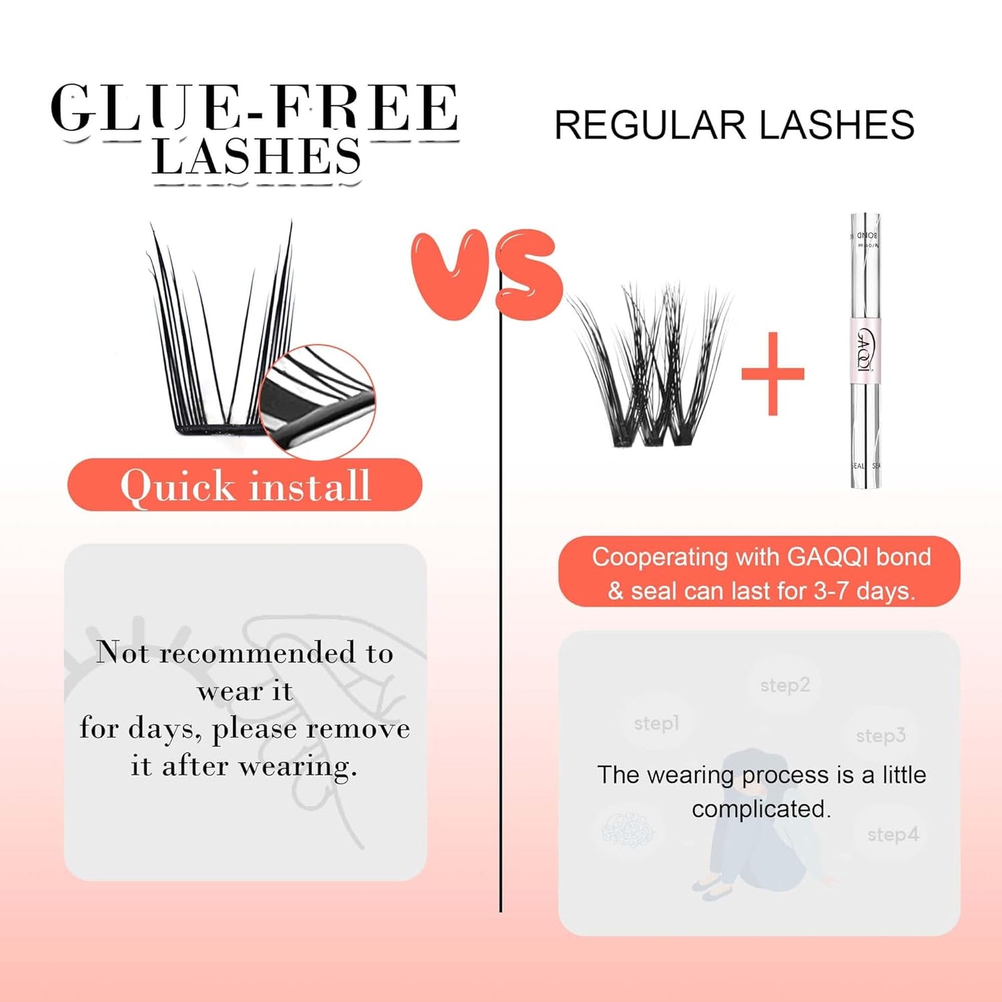 GAQQI Self Adhesive Eyelashes Lash Clusters, Press on Lashes 10-13mm Natural Manga Cluster Lashes, Reusable No Glue Lashes C Curl, NEW-TECH Thin Flakes Pre Glued Eyelashes Clusters (PG01)